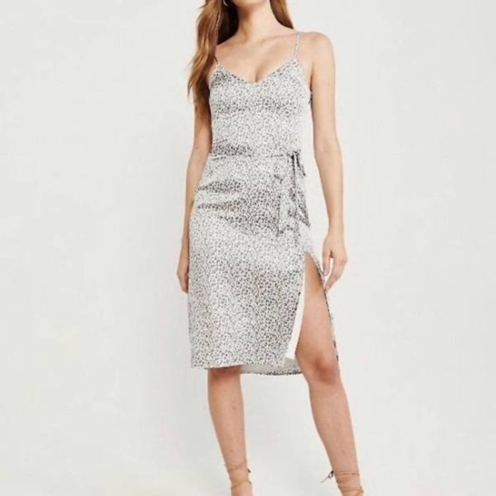 Midi Leopard Print Silk Slip Dress from Abercrombie and Fitch